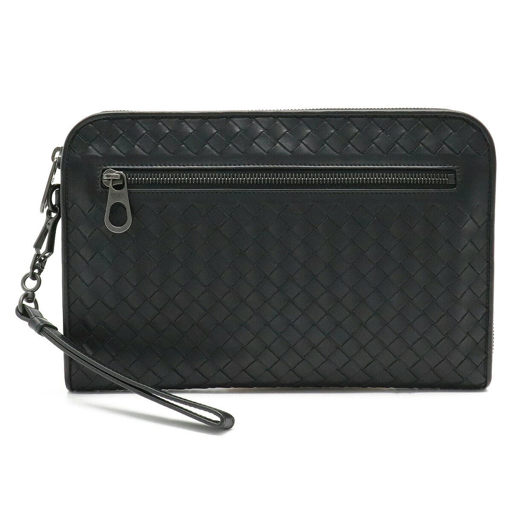 BOTTEGA VENETA Intrecciato Clutch Bag Shoulder Pouch Case Leather Black